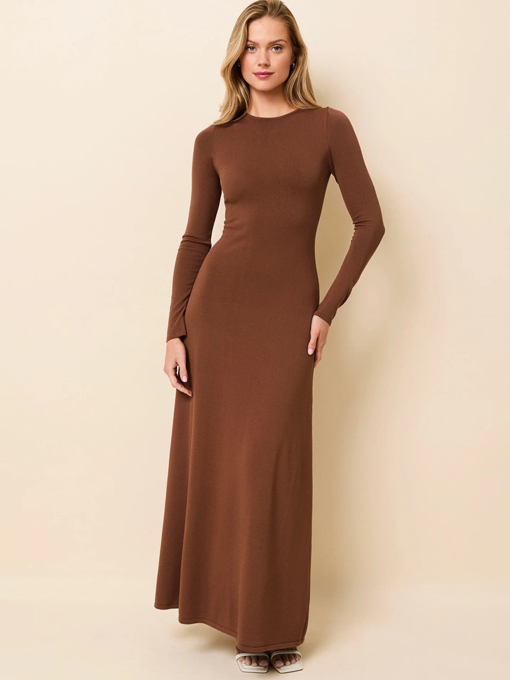 SOLID & STRIPED The Payton Long-Sleeve Mock Neck Dress, Nutmeg